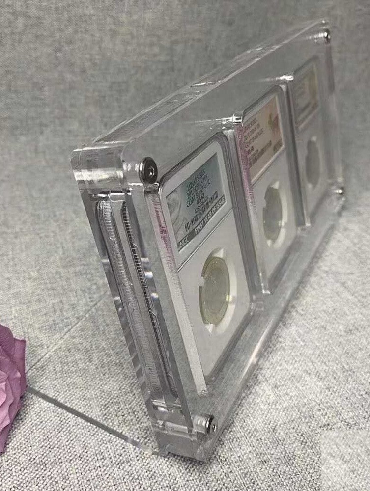 2 Grids Acrylic Display Frame Case Box with Integrated Stand For NGC/PCGS Holder