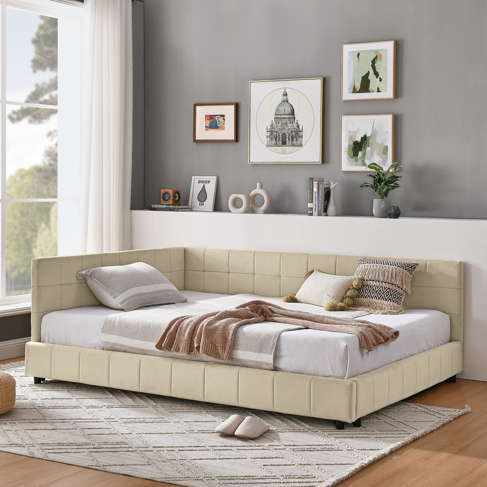 Full Size Upholstered Tufted  Bed Frame, Sofa Bed Frame with Comfortable Backr