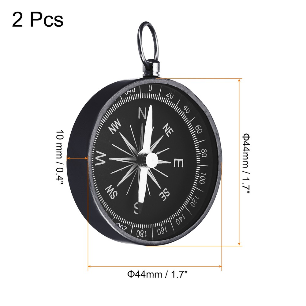 2Pcs Pocket Compass Outdoors Navigation Compass with Key Ring Black