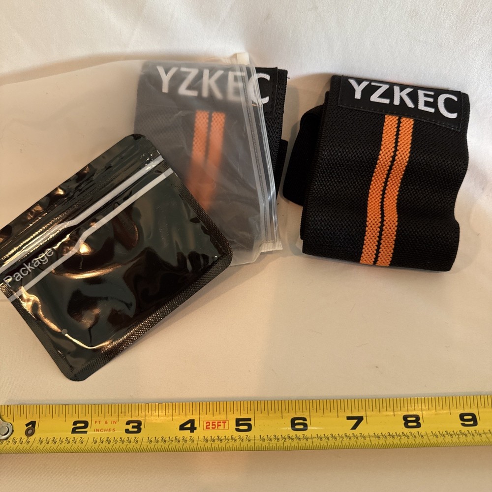 2 NEW BLACK ORANGE ELASTIC WEIGHTLIFTING WRAPS W THUMB LOOP 24"X3" YZKEC