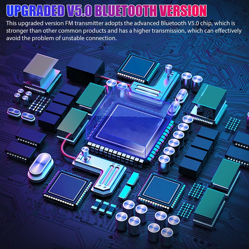 Bluetooth 5.0 Car Wireless FM Transmitter 2 USB PD Charger Adapter AUX Hand-Free