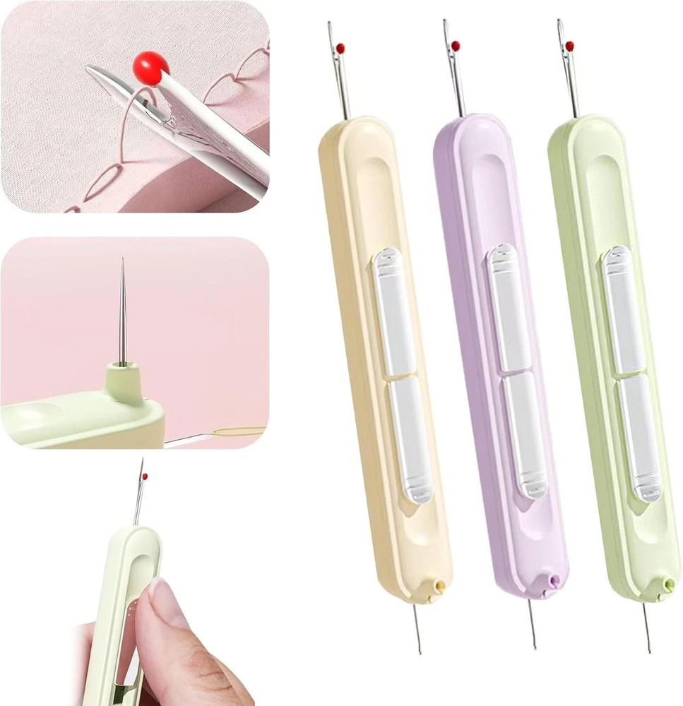 3 Pack Needle Threader, 2025 Upgraded Plug-in 2 in 1 Threader Seam...