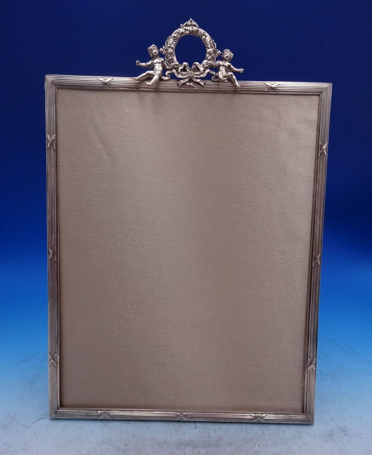 German .800 Silver Picture Frame with Wreath and Cherubs 17 1/2" x 12" (#6986)