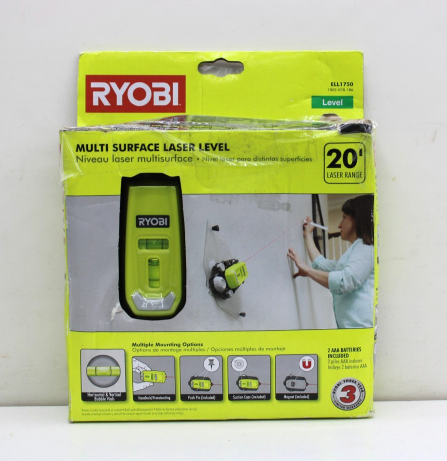 Ryobi Multi Surface Laser Level - ELL1750 20 ft. laser range Open Box