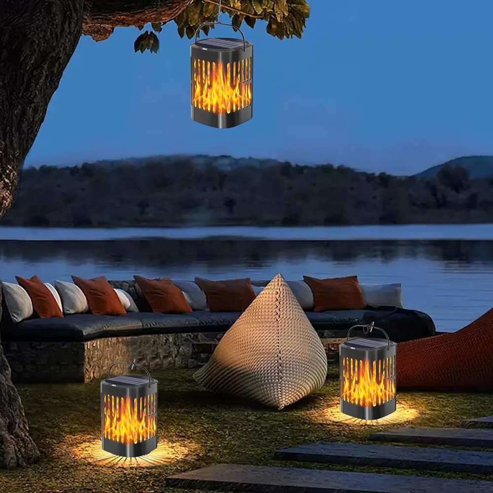 Solar Lanterns Outdoor Waterproof, Flickering Flames 2 pack, Black