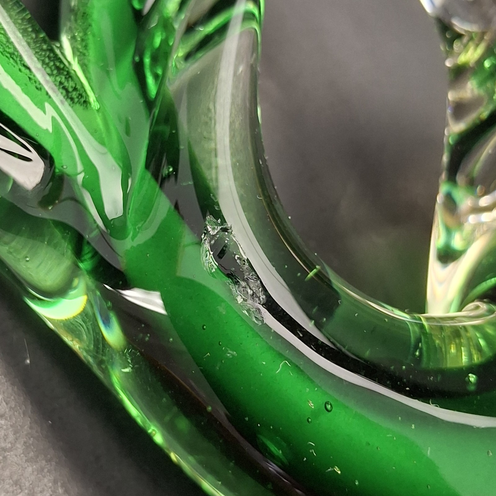 Vintage Green Glass Fish Sculpture Murano Paperweight Made in Italy Sunken Eyes