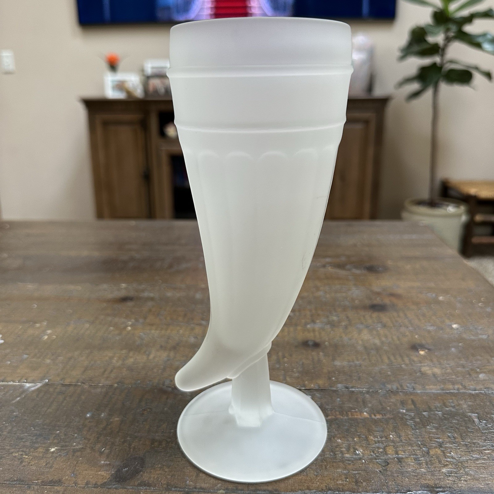 Set of 2 Frosted Glass Viking Horn Mugs Footed Goblet Style Horn Cups 8” Tall