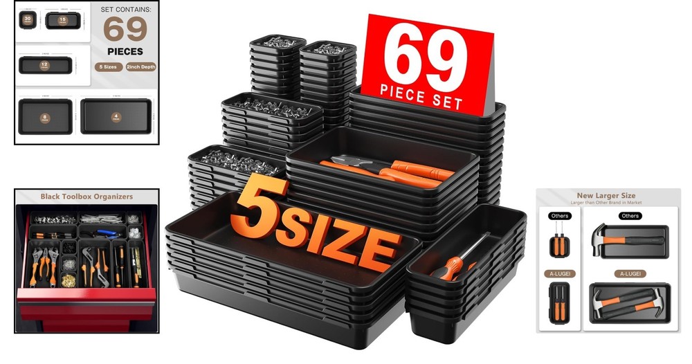 69 PCS Interlocking Tool Box Organizer Set - Durable & Stylish Storage Green