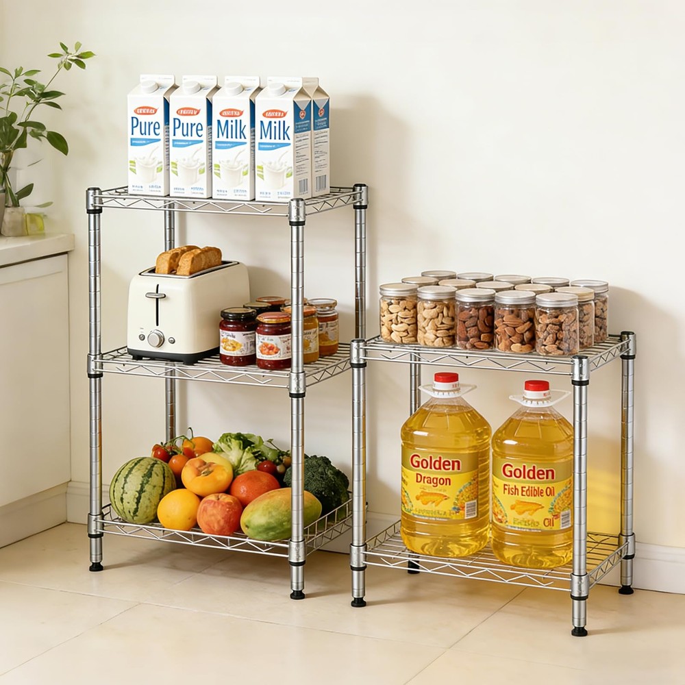 Stackable Metal Shelving Unit - Versatile Wire Rack for Garage, Pantry & Office