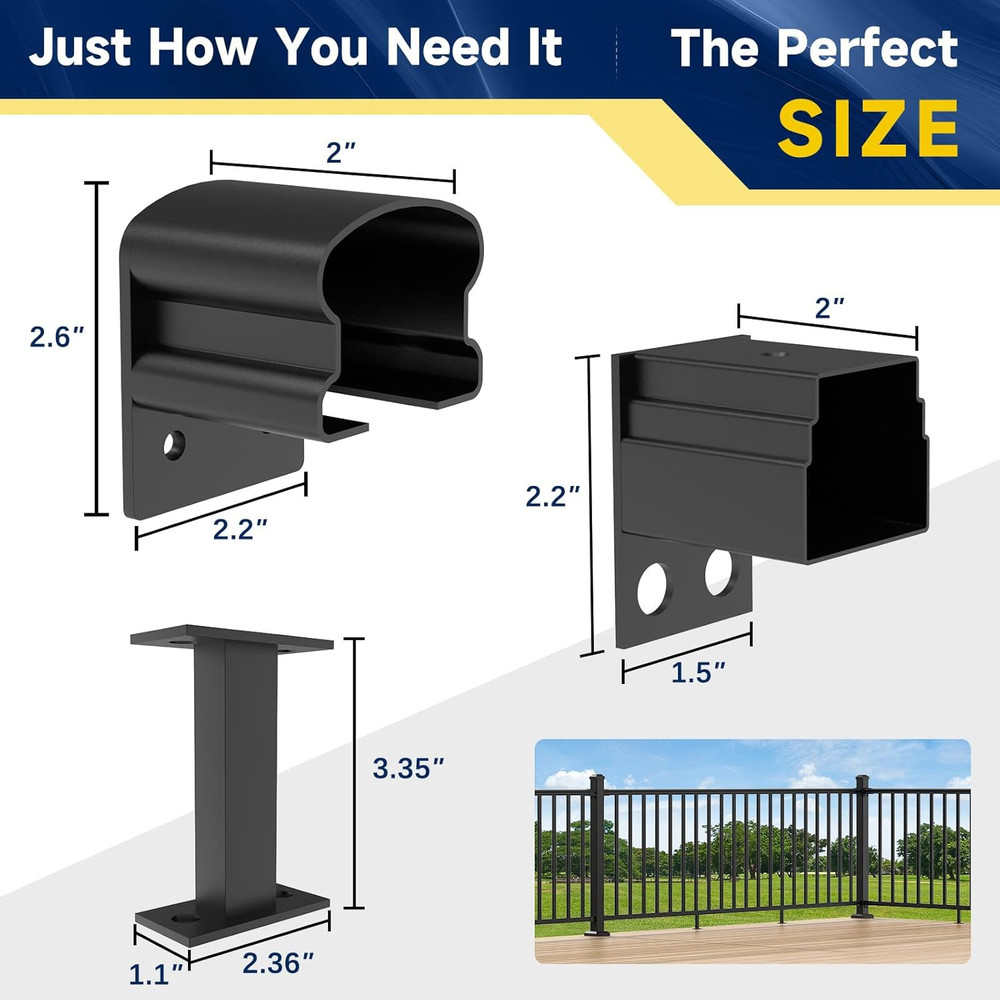 4 Pack Aluminum Fixed Railing Bracket with Level Foot, Railing Bracket Connector