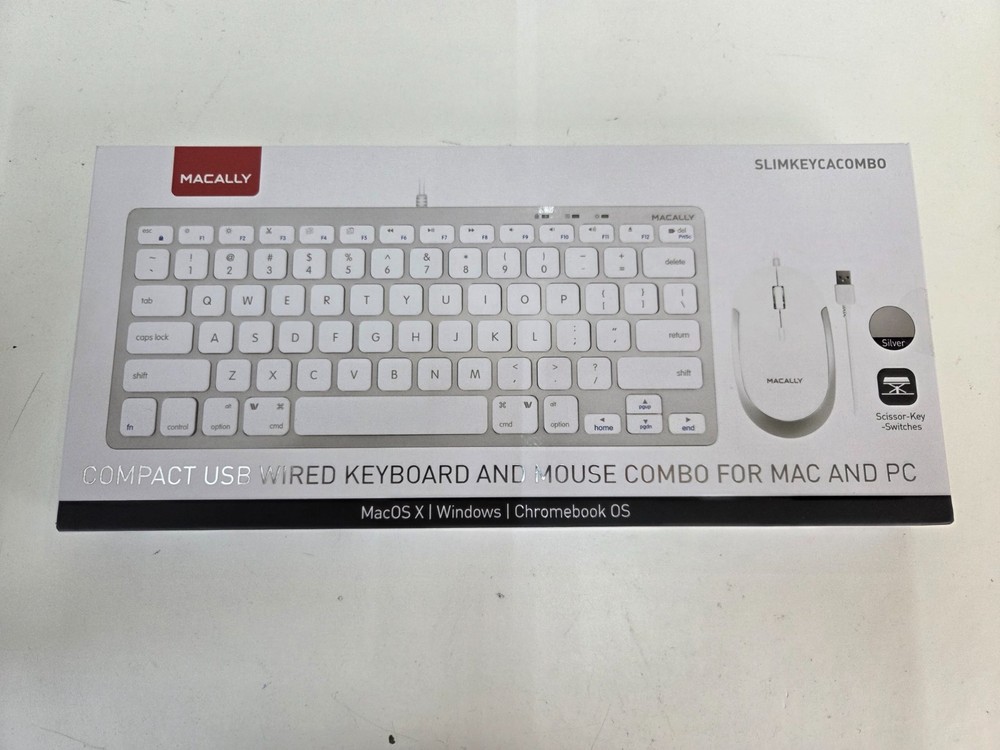 New Macally Compact USB Wired Keyboard and Mouse Combo for Mac and PC
