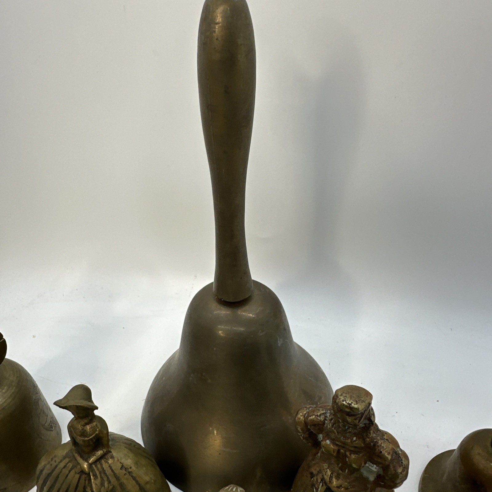 Lot of 11 Vintage Antique Hand Bell Mixed Estate Etched Fish Brass Lady Woman