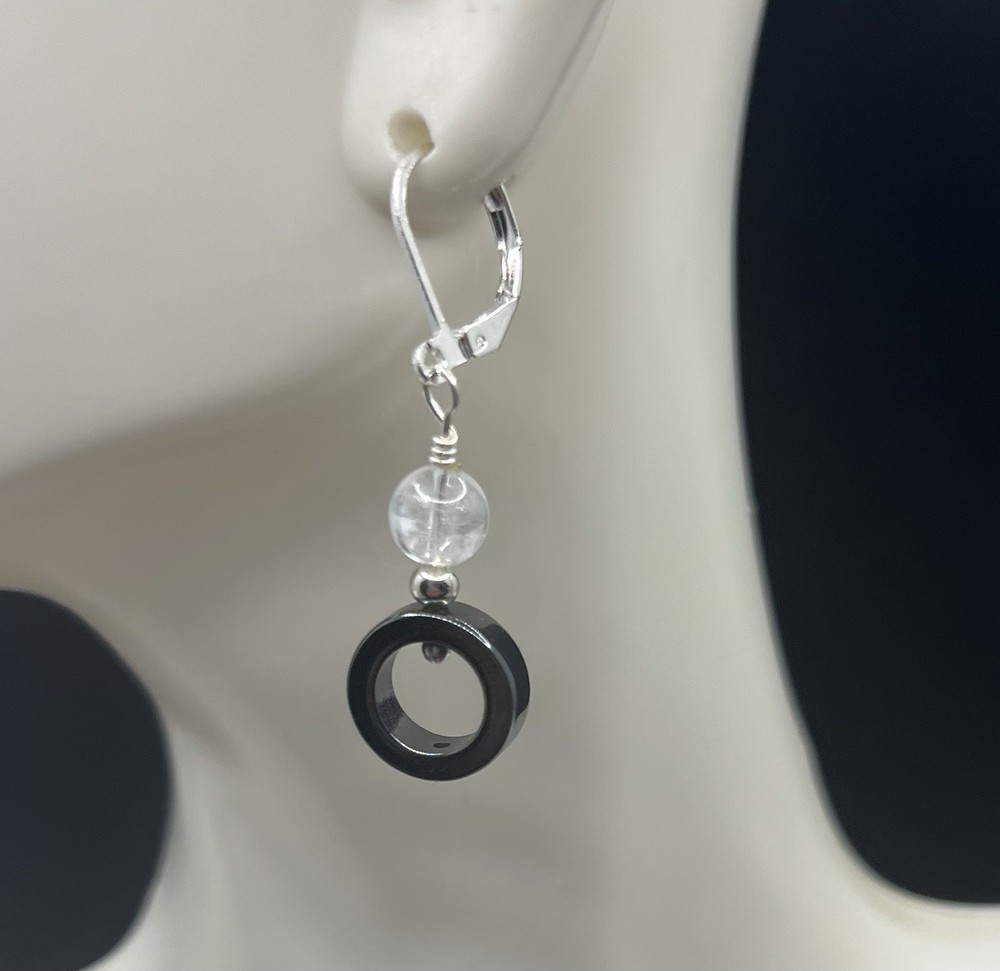 Hematite & Quartz Genuine Stone Handmade Earrings