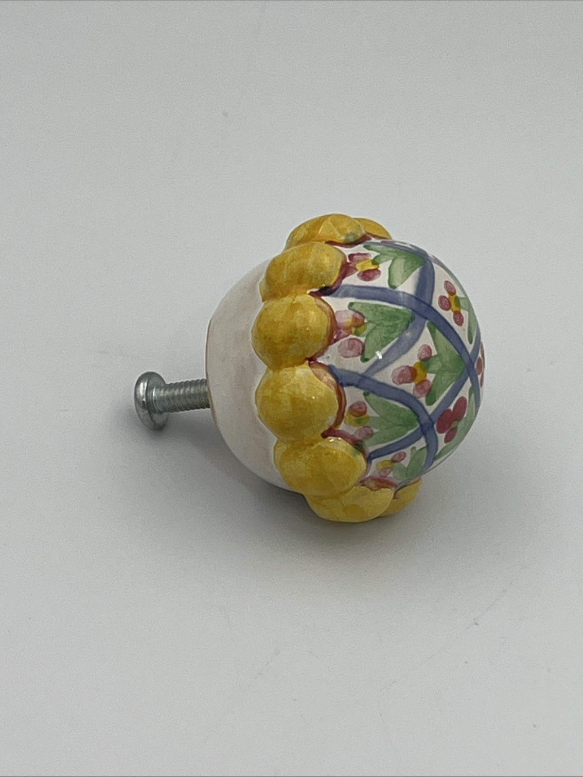 Mackenzie Childs Majolica 1.5” Flowers Multicolor Cabinet Knob Drawer Pull