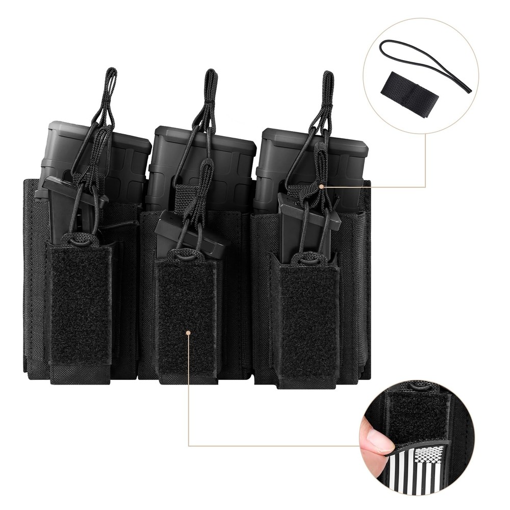 FUNANASUN Open-Top Triple Mag Pouch Double Stack Ar/Pistol BLACK