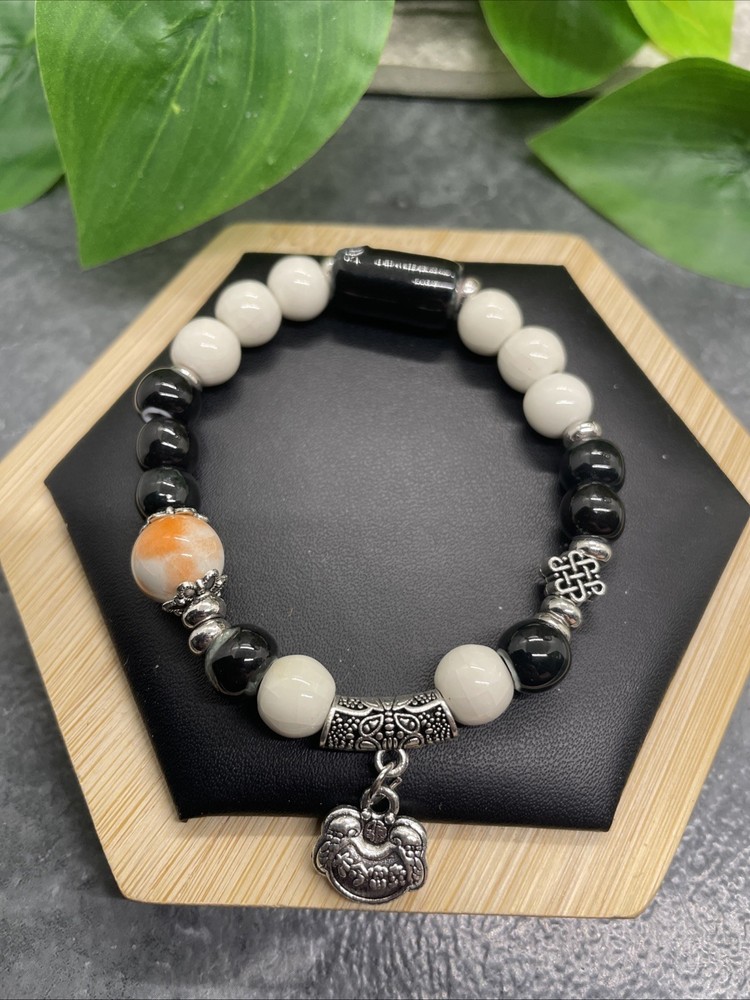 Handmade Ceramic Bead Beaded Stackable 6.5” Plus Stretch Bracelet New B294