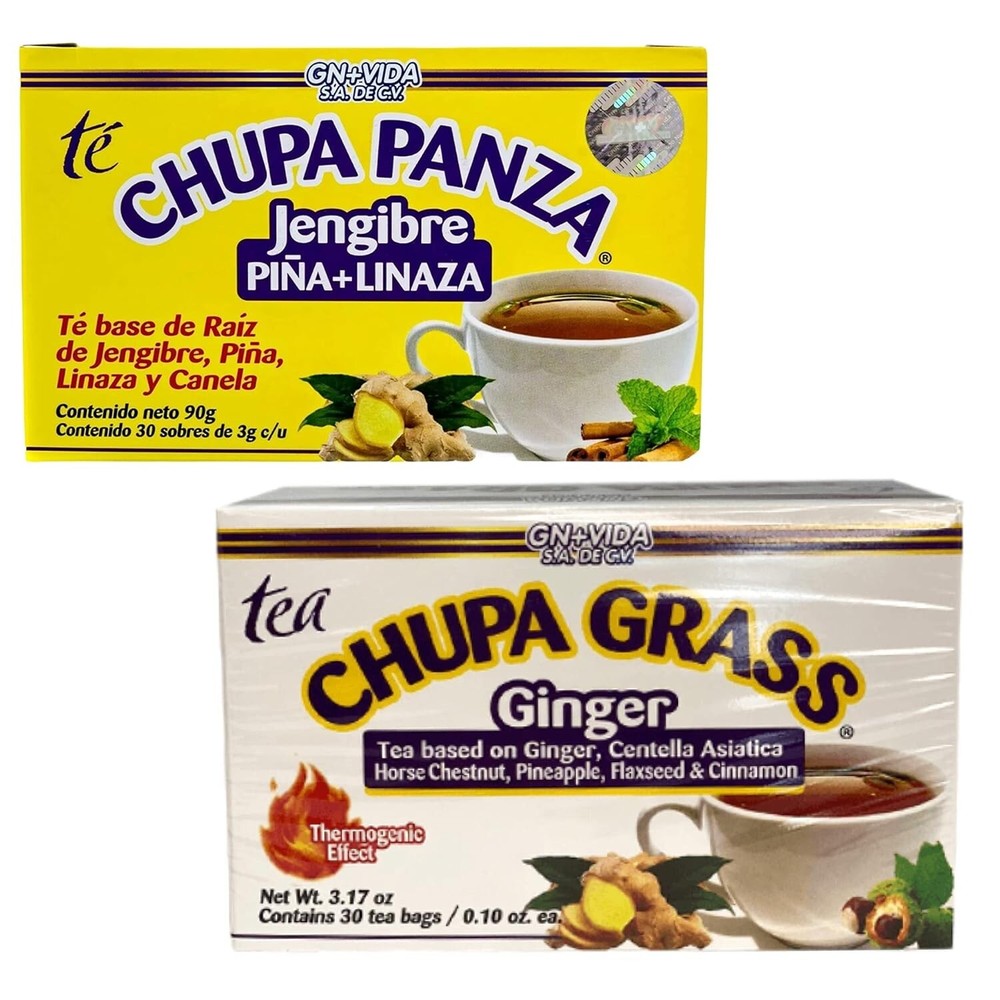 2 Pack Improved Formula Tea CHUPA GRASS & PANZA - Tea Based Ginger
