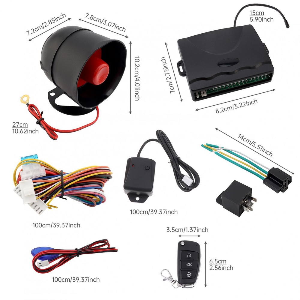 Universal Car Alarm Security System Keyless Entry with 2 Remote Controls Siren