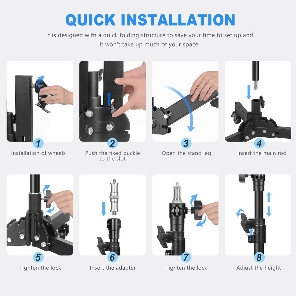 Short Floor Light Stand with Casters, 23.8-32.9" Removable Foldable Rolling S...