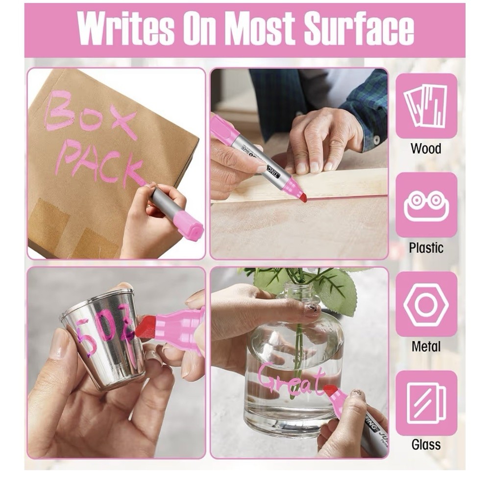 10 Pack Jumbo Permanent Markers Bulk Large Chisel Tip Permanent Markers Pink