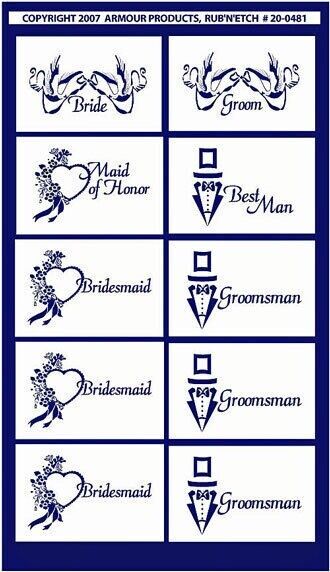 Rub 'n' Etch Glass Etching Stencil ~ WEDDING BRIDE GROOM BRIDESMAID