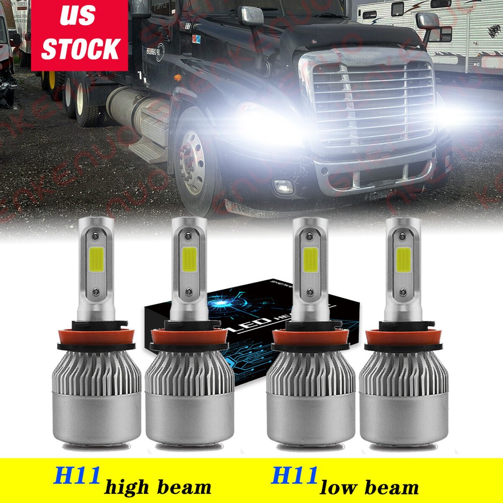 For Freightliner Cascadia 2008-2016 LED Headlight High Low Beam 4x Bulbs Combo