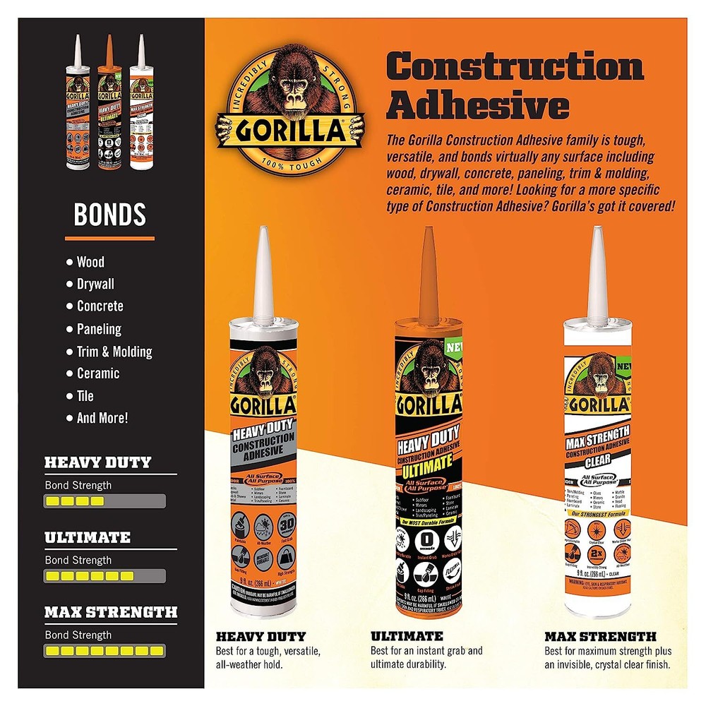 Gorilla Glue Max Strength Clear Construction Adhesive (8212302)