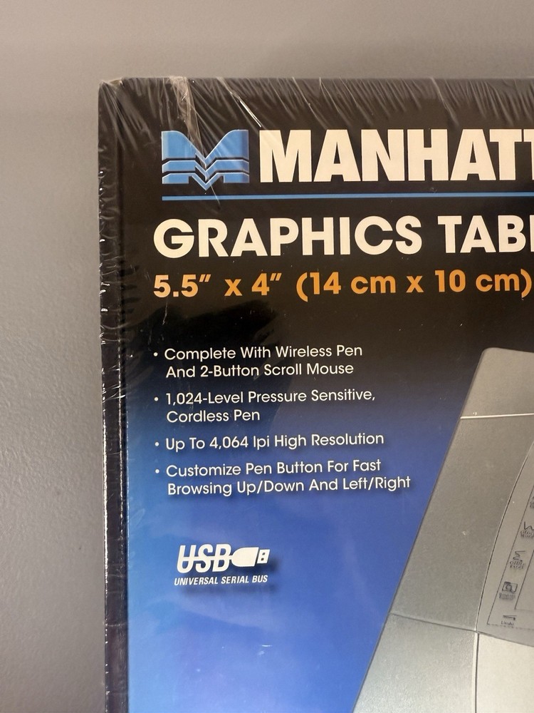 Manhattan Digital Graphics Tablet With Wireless Pen & 2-Button Scroll Mouse New