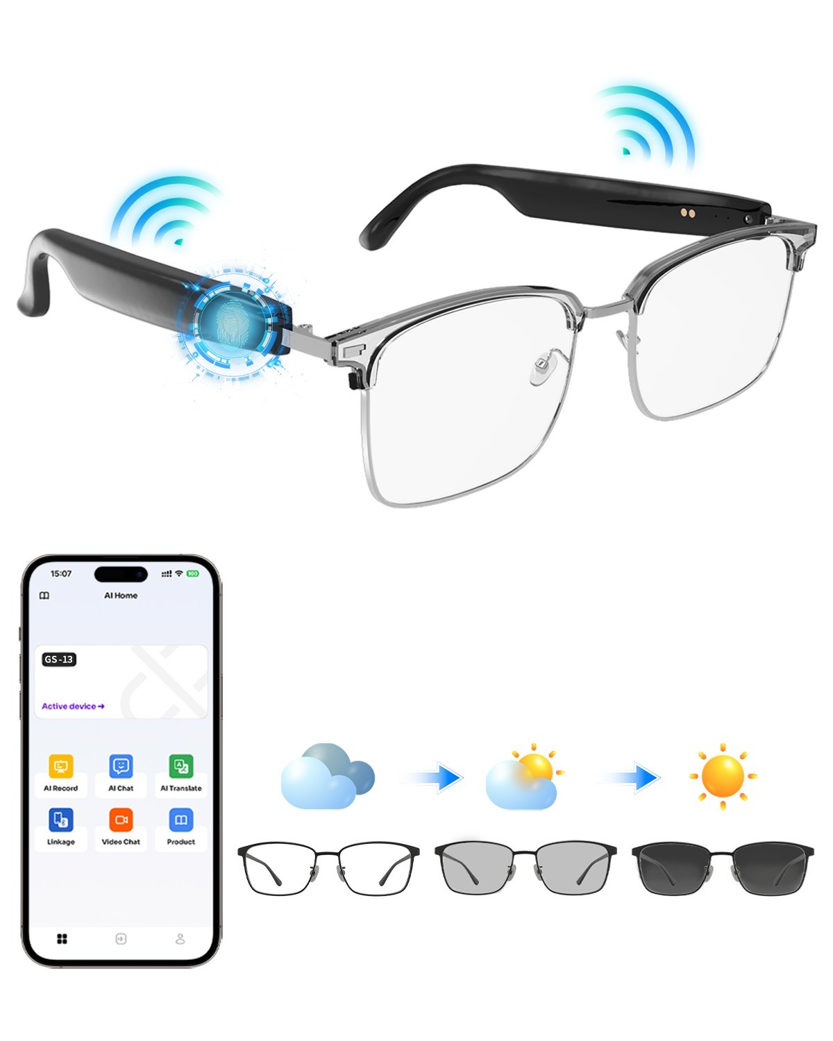 AI Smart Glasses Bluetooth Call Audio Translation for Men and Women Work Glasses