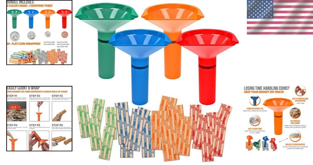 Durable Coin Sorting Tubes & Assorted Wrappers Bundle – Perfect for Collectors