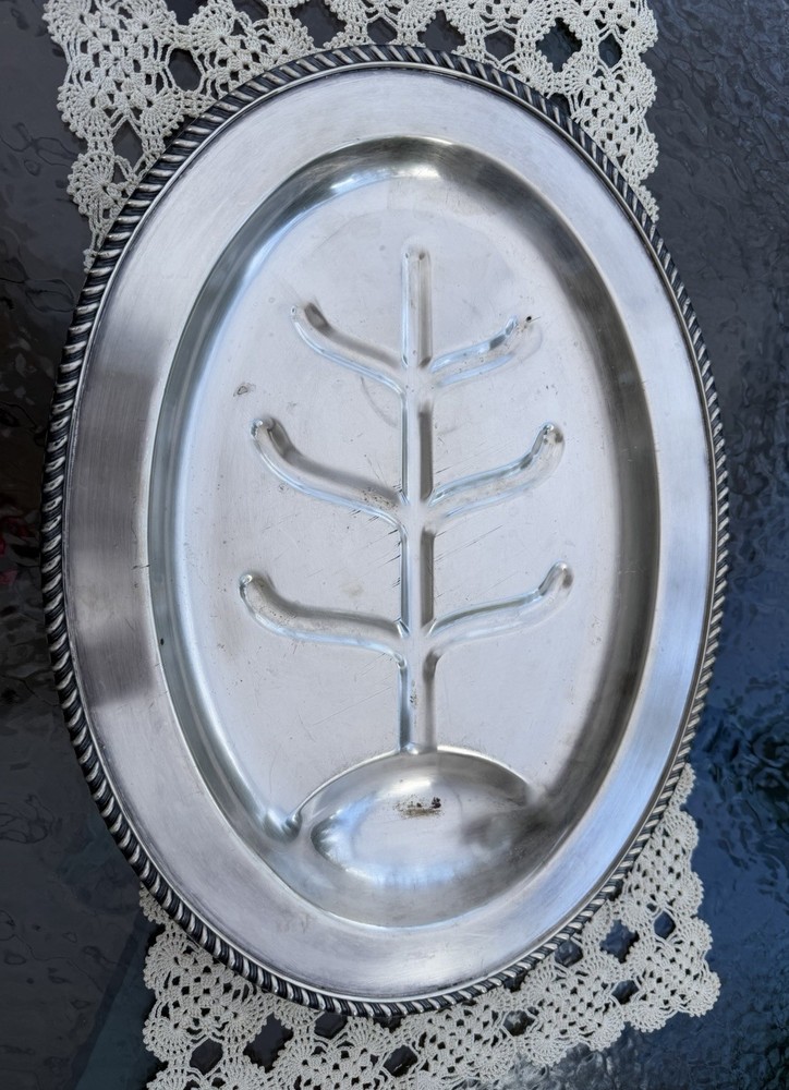 Vintage Silverplate Fish Platter w Removable Insert Oval Serving Tray