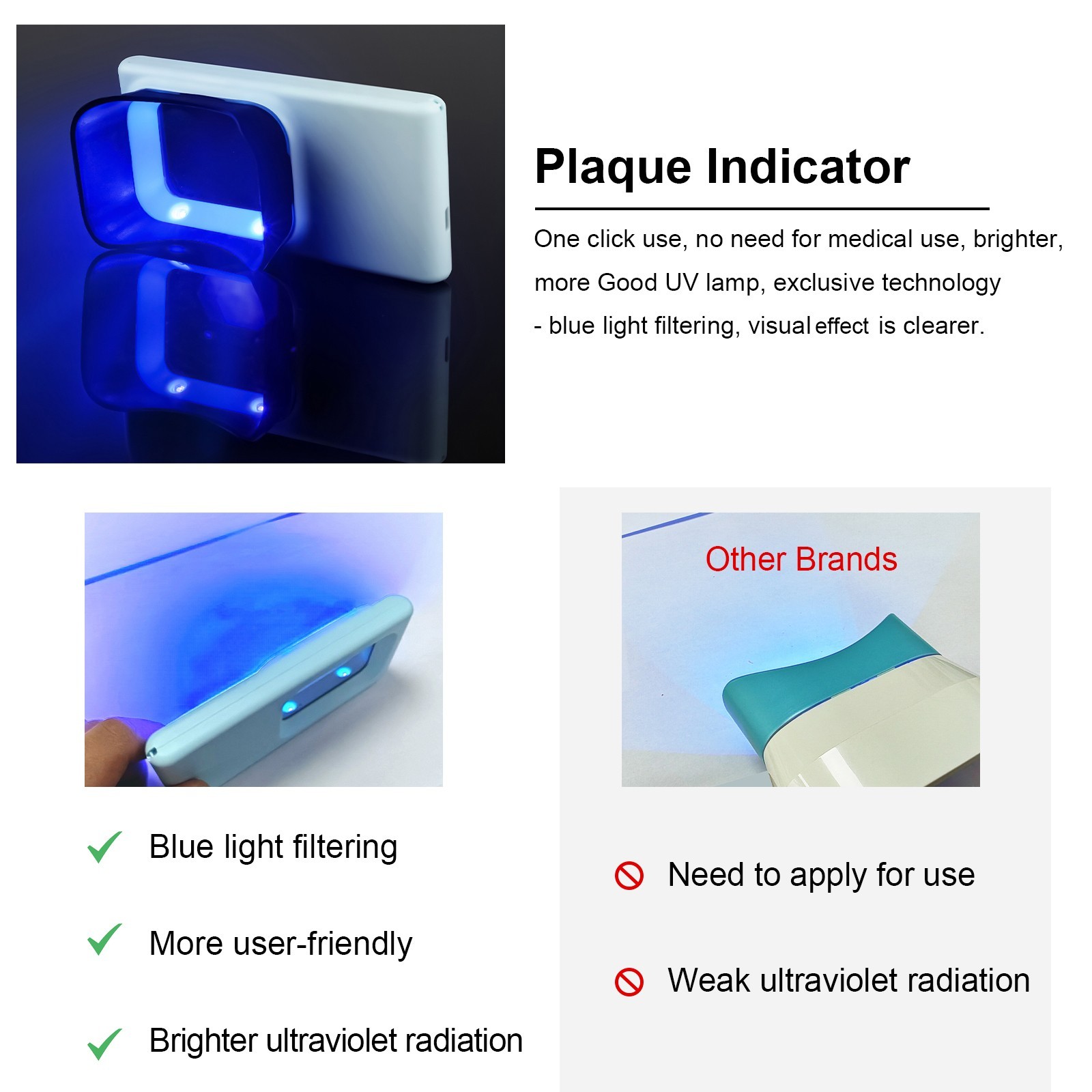 Electric Dental Plaque Indicator Detector Display Device Oral Hygiene Care Blue