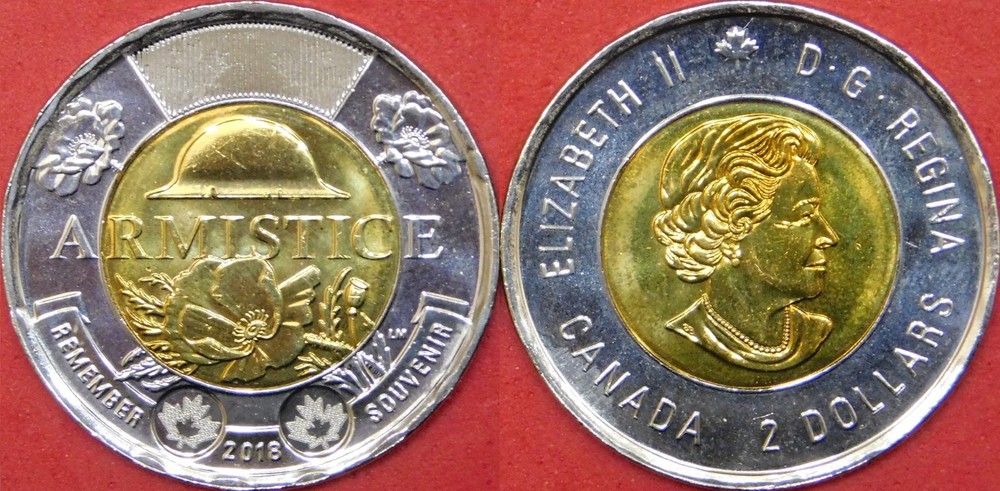 Brilliant Uncirculated 2018 Canada Armistice 2 Dollars From Mint's Roll