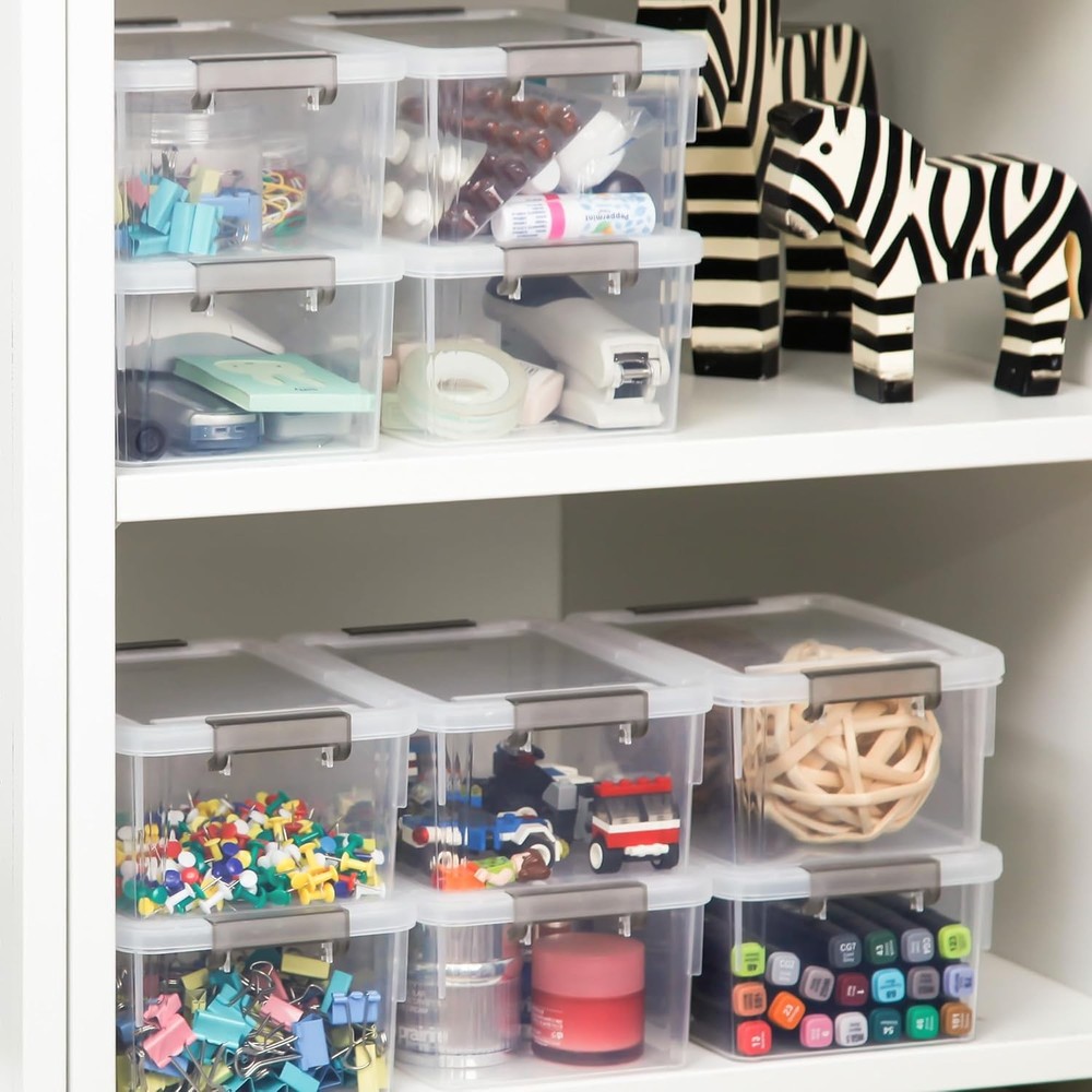 3.2 Qt Clear Storage Bins with/ Lids Stackable Organizer 6 Pack