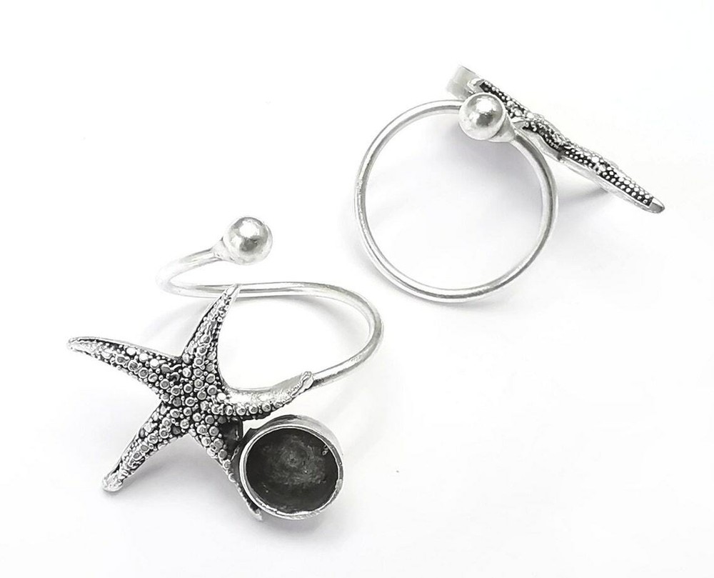 Starfish Blank Silver Ring Setting Cabochon Mounting Adjustable Ring Base G27199
