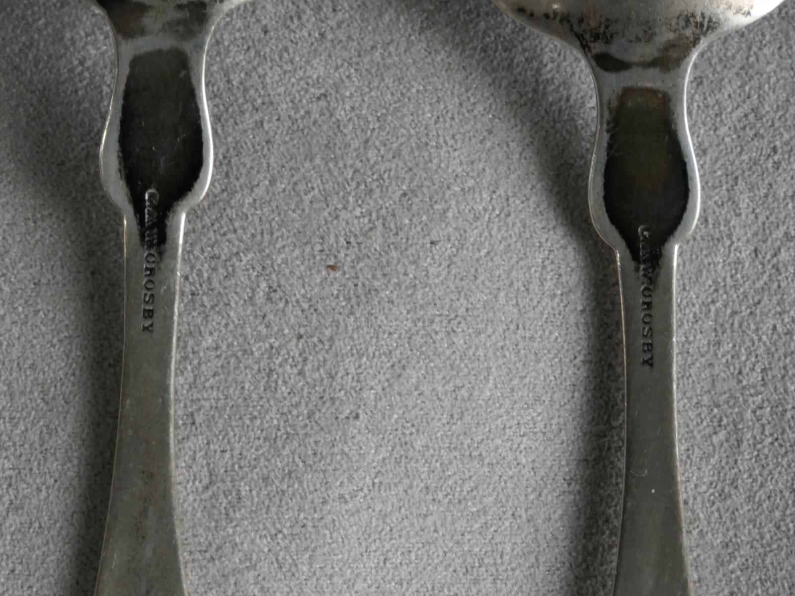 Lot 2 American Coin Silver Spoon CAW CROSBY Boston Mass 6”: Total 40.9 Grams