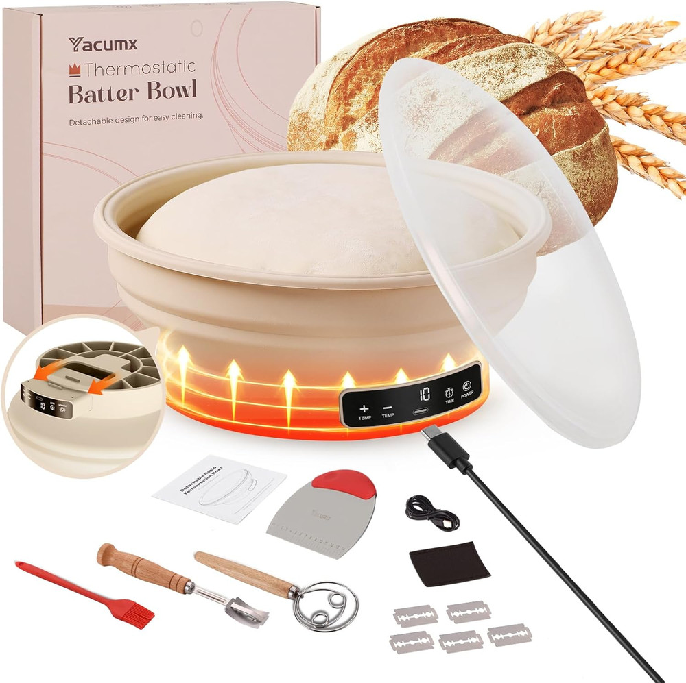 Electric Sourdough Starter Kit with 6-Temp (77-122℉) Control & Timer -9"Foldable