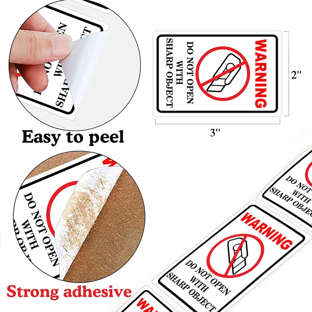 300pcs Do Not Open with Sharp Object Industrial Warning 2x3 inch, White