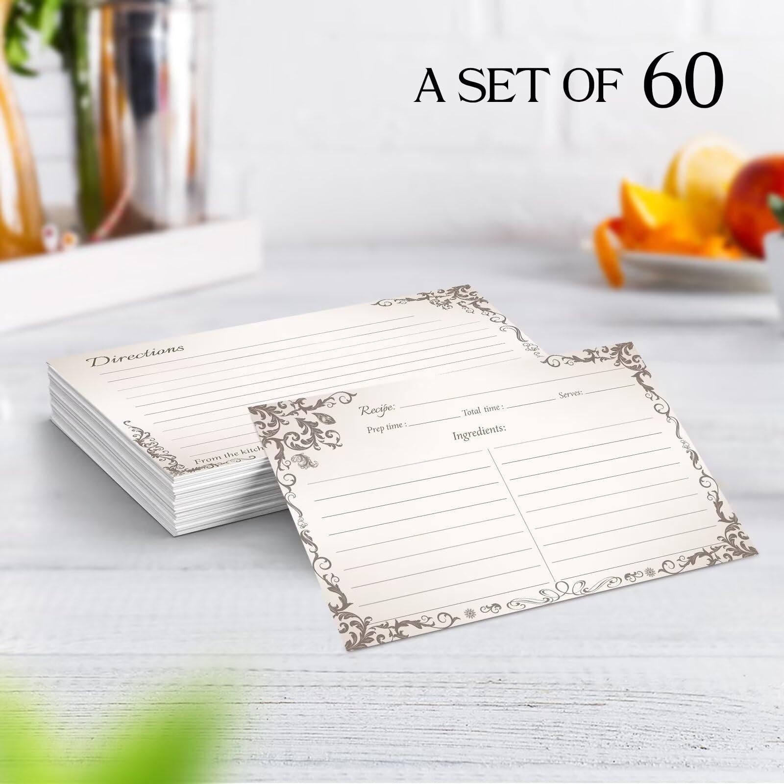 4X6 Blank Recipe Cards (60-Pack) - Line Art Design for Cooking, Bridal Showers,