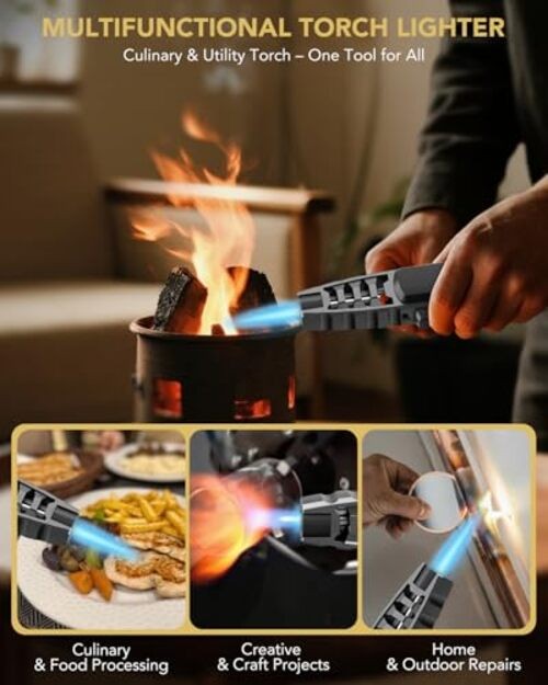 Butane Torch Lighter - Adjustable Jet Flame Lighter, Blow Torch, Black
