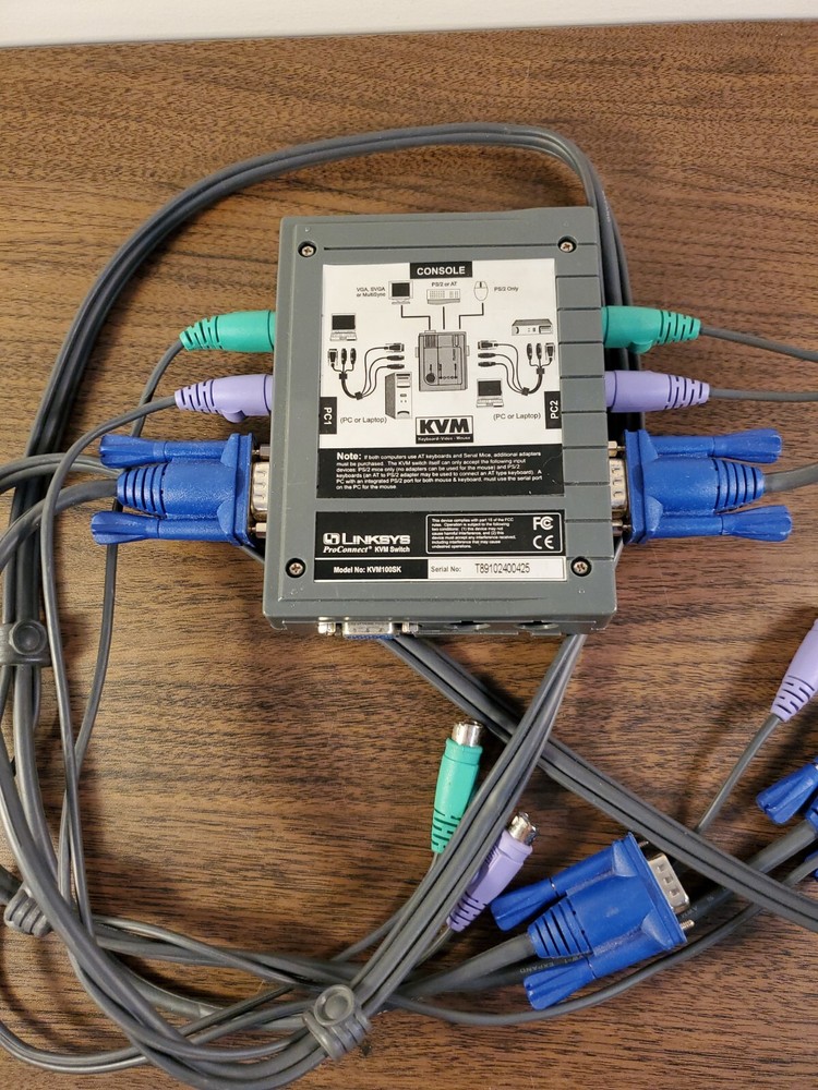 Linksys ProConnect 2-Port Compact KVM Switch PS2KVM2 w/ Cables - untested