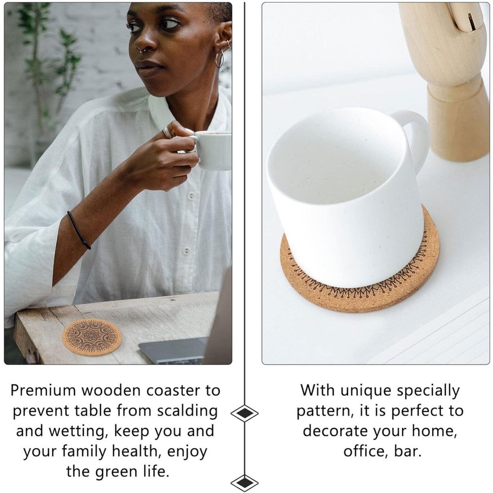 Coasters for Drinks 12 pcs Absorbent Cork Coasters with Flower Pattern