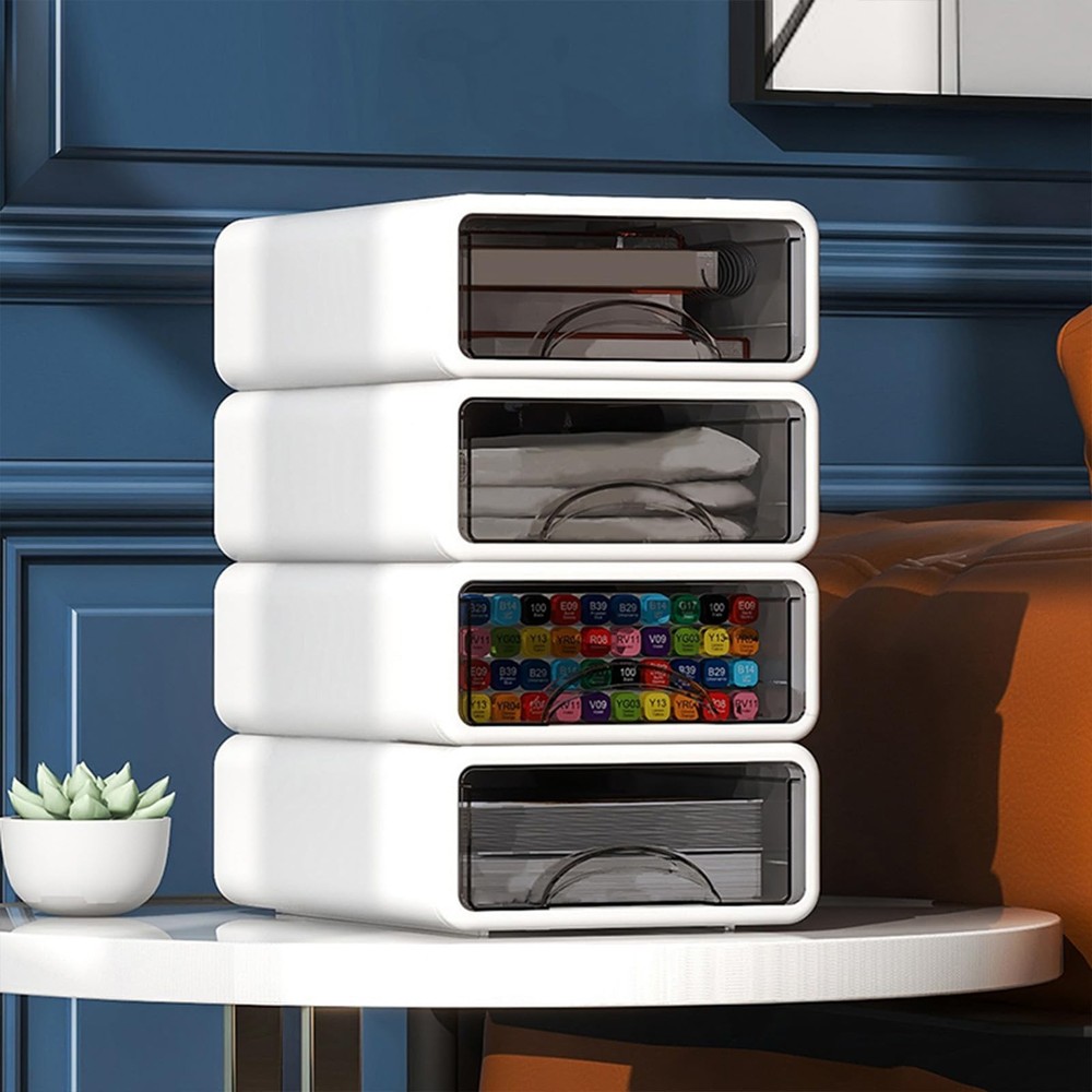 Desk Organizer with Drawers, Stackable Storage Drawers with Compartments Desk...