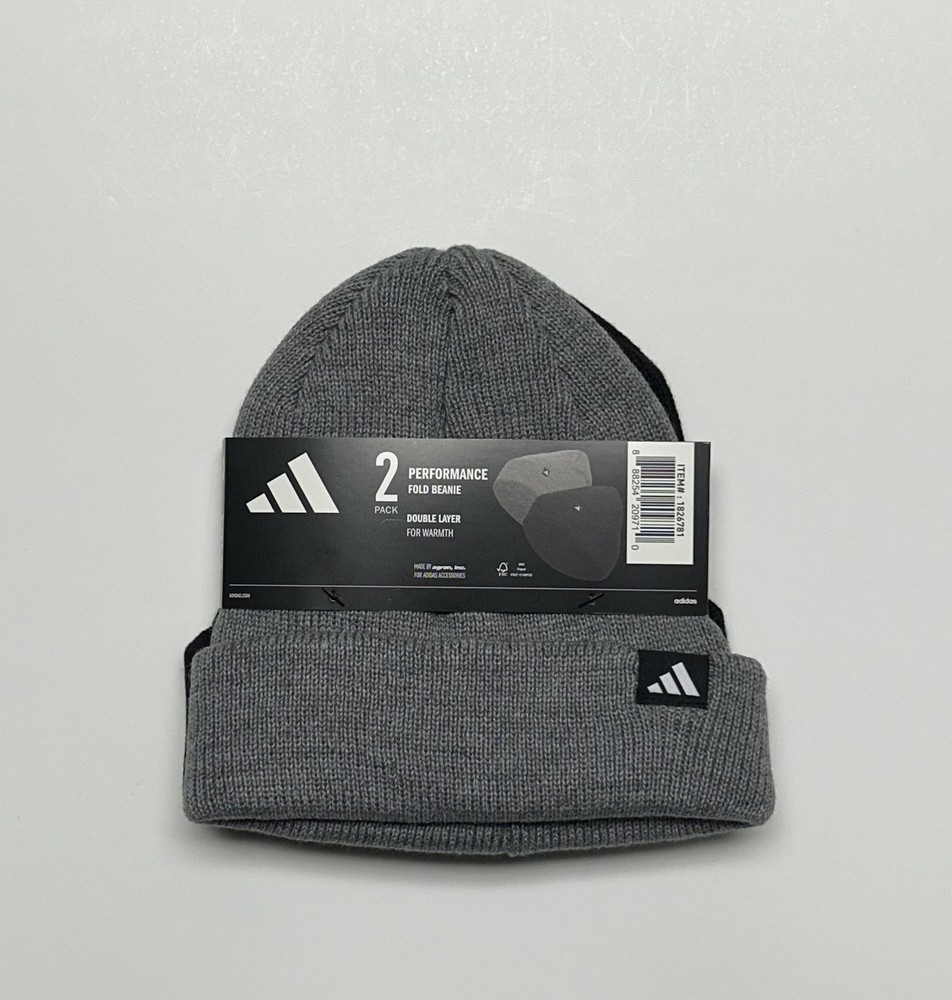 Adidas Performance Fold Beanie Hat 2-pack  Double Layer for Warmth Black & Gray