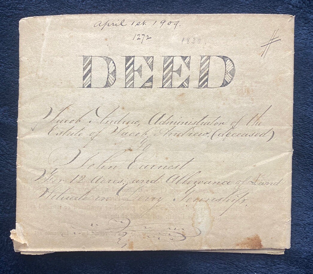 1830 Derry Township Dauphin County, PA Pennsylvania Indenture w/ ornate seal