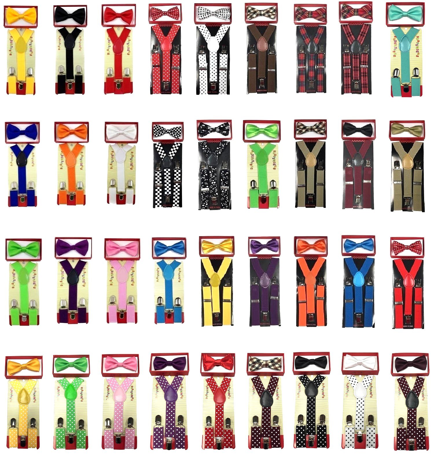 Children Kids Boys Girls Suspender & Bowtie Matching Colors Set NEW