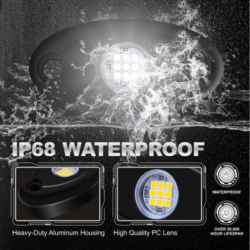 8 X LED Rock Lights White Underbody Trail Rig Glow Lamp Offroad SUV Pickup Truck