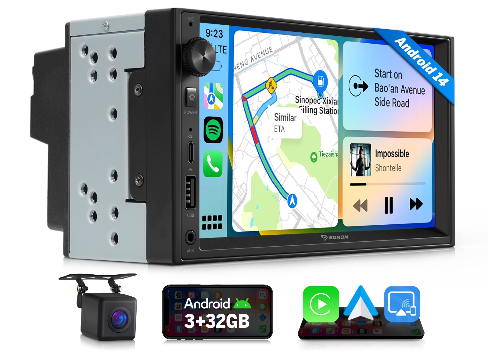 Android 14 7" IPS Double DIN GPS Wireless CarPlay Car Stereo Receiver BT 5.4 SWC