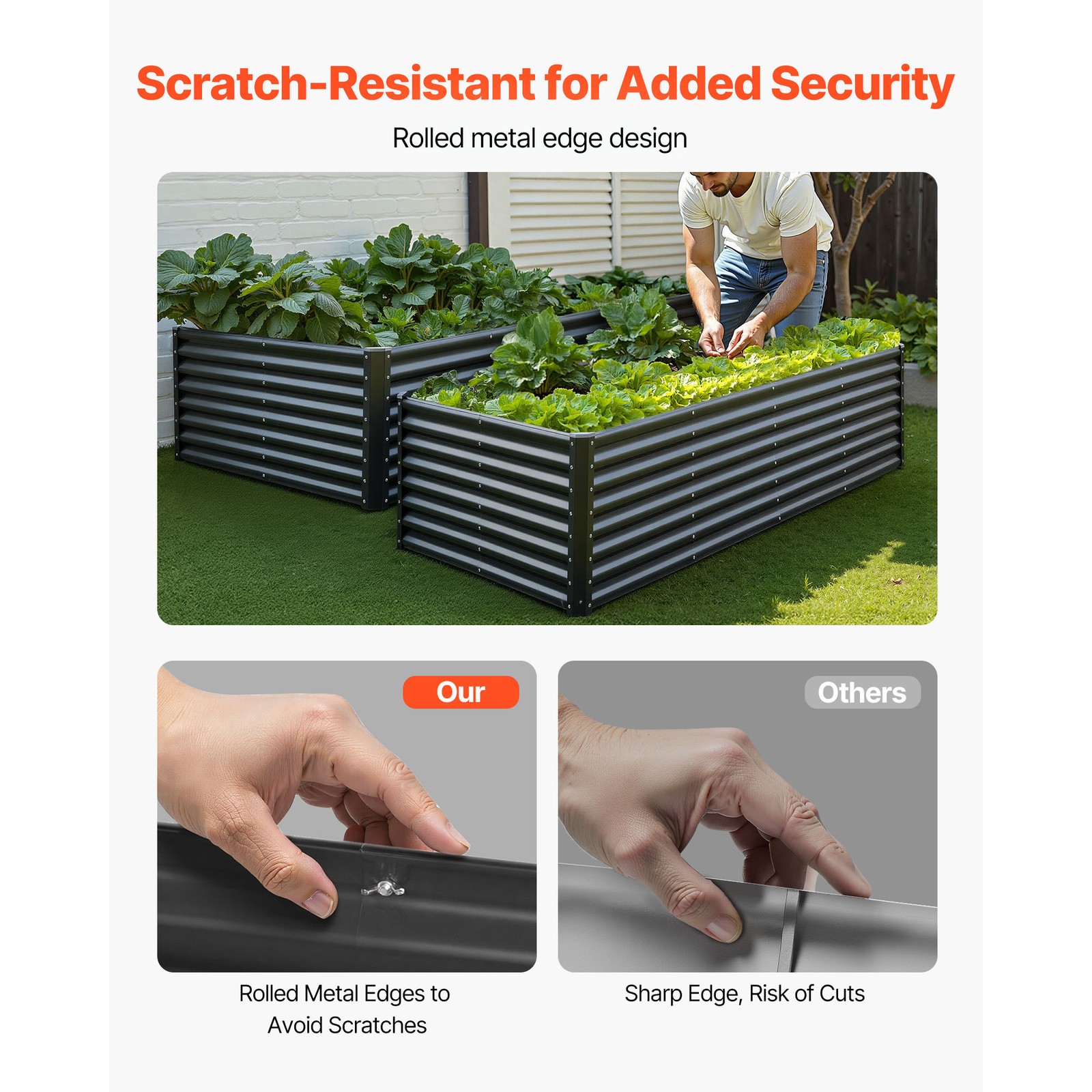 Uimoso Metal Raised Garden Bed Galvanized Planter Box 8x4x2 ft Outdoor Dark Gray