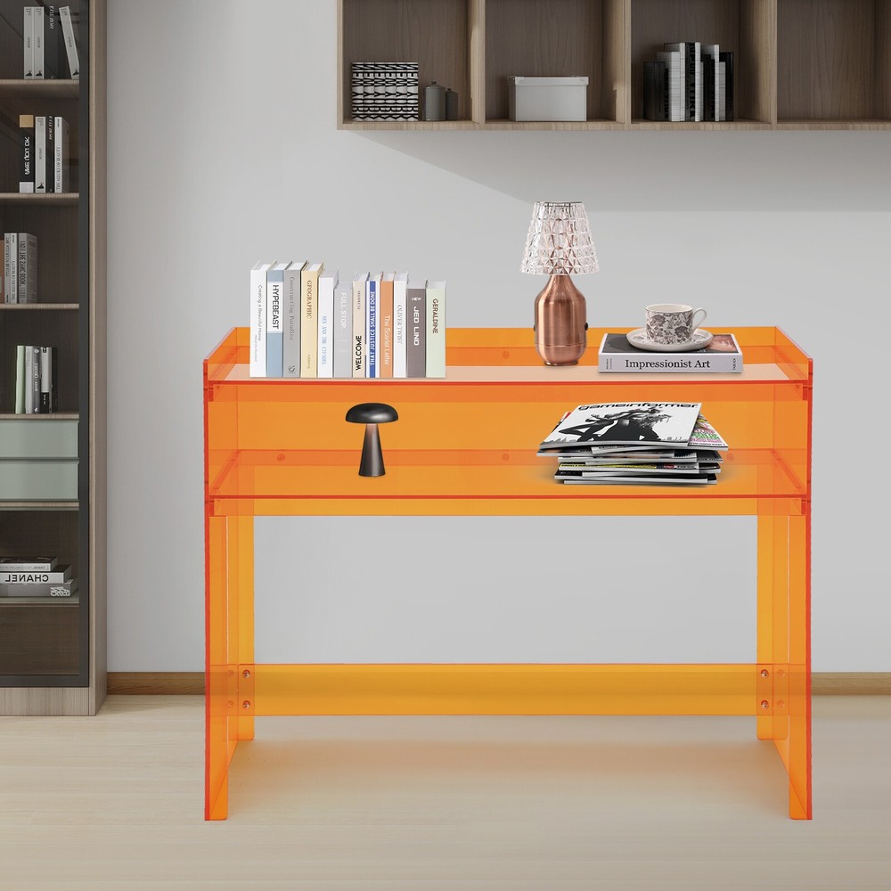 2 Tier Acrylic Table Clear Entry Table Small Entryway Table Orange 100*30*80cm